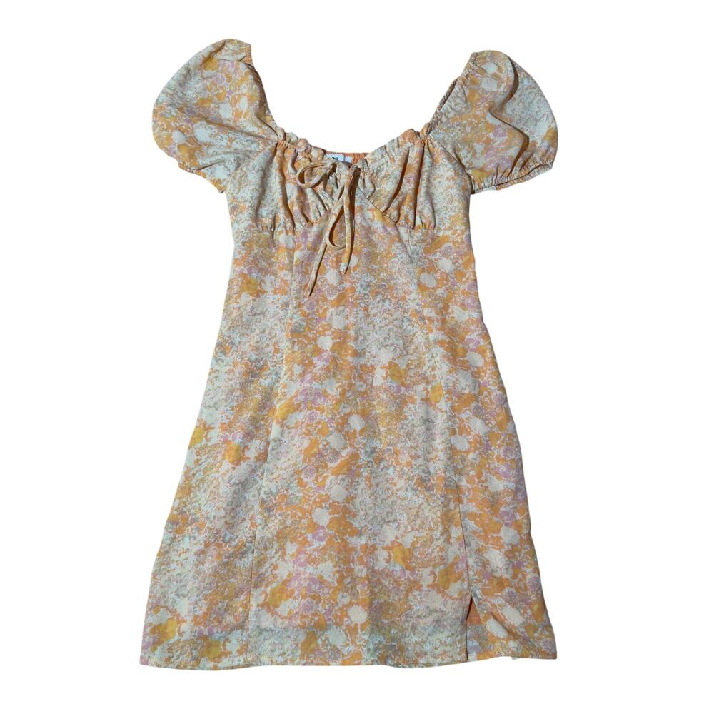 BP. Floral Puff Sleeve Mini Dress XS Peach Yellow Cottagecore Babydoll